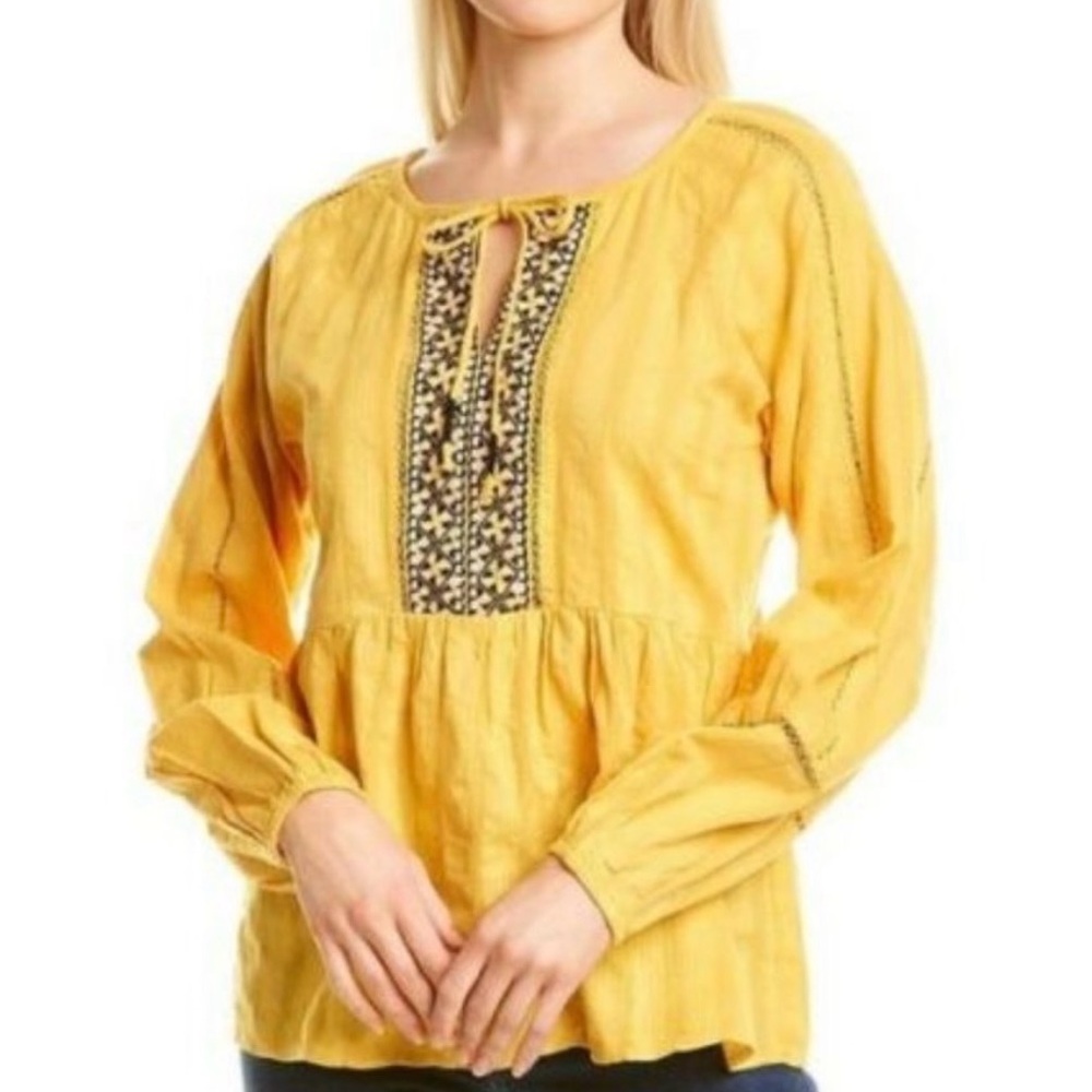 Chelsea & Theodore Yellow Tie Front Peplum Blouse Size Medium